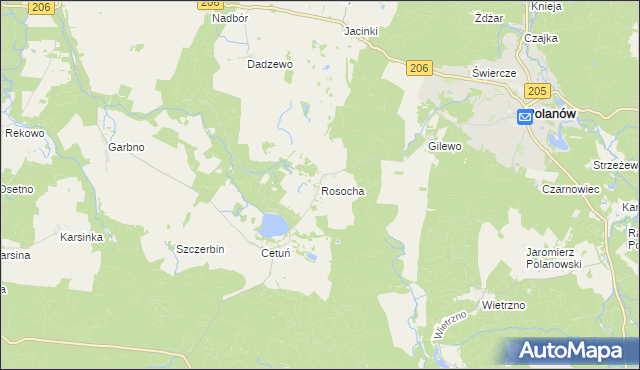 mapa Rosocha gmina Polanów, Rosocha gmina Polanów na mapie Targeo