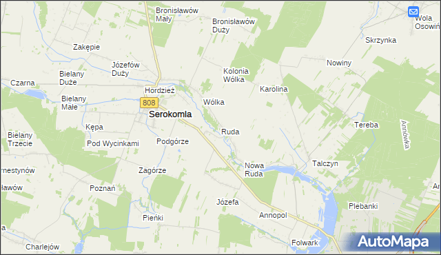 mapa Ruda gmina Serokomla, Ruda gmina Serokomla na mapie Targeo