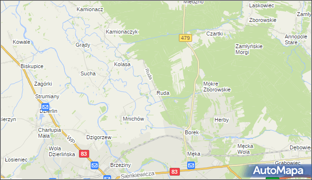 mapa Ruda gmina Sieradz, Ruda gmina Sieradz na mapie Targeo