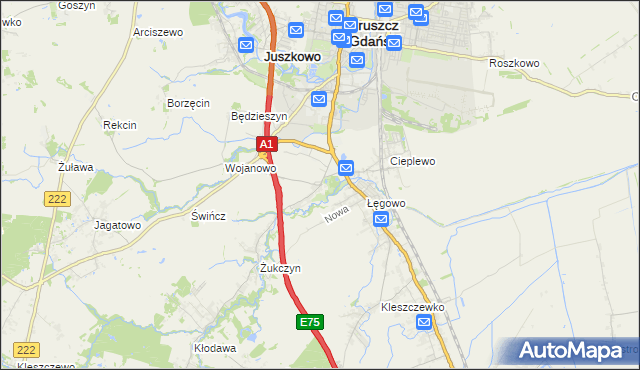 mapa Rusocin gmina Pruszcz Gdański, Rusocin gmina Pruszcz Gdański na mapie Targeo