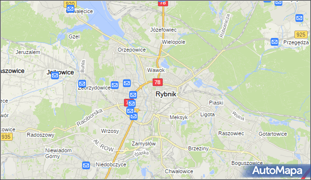 mapa Rybnika, Rybnik na mapie Targeo