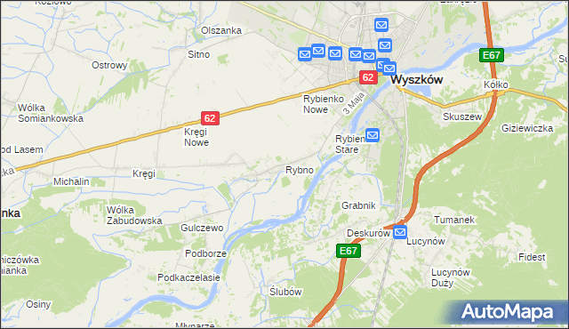mapa Rybno gmina Wyszków, Rybno gmina Wyszków na mapie Targeo