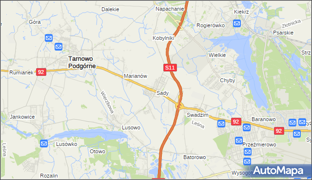 mapa Sady gmina Tarnowo Podgórne, Sady gmina Tarnowo Podgórne na mapie Targeo