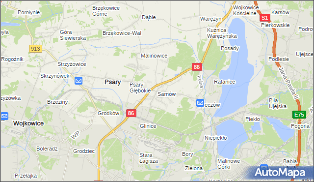 mapa Sarnów gmina Psary, Sarnów gmina Psary na mapie Targeo