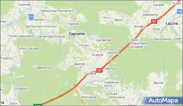mapa Ścięgna gmina Zagnańsk, Ścięgna gmina Zagnańsk na mapie Targeo