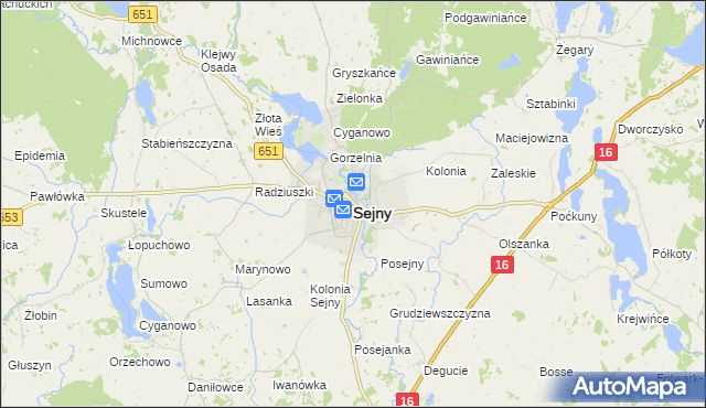 mapa Sejny, Sejny na mapie Targeo