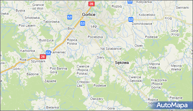 mapa Siary, Siary na mapie Targeo