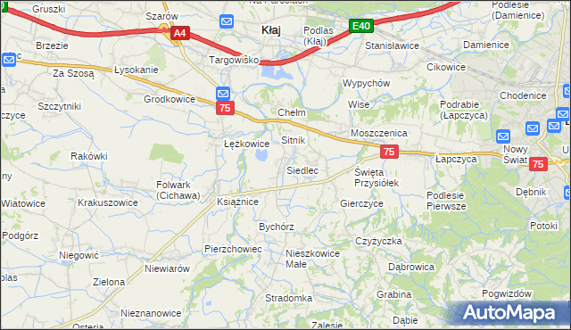 mapa Siedlec gmina Bochnia, Siedlec gmina Bochnia na mapie Targeo