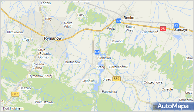 mapa Sieniawa gmina Rymanów, Sieniawa gmina Rymanów na mapie Targeo