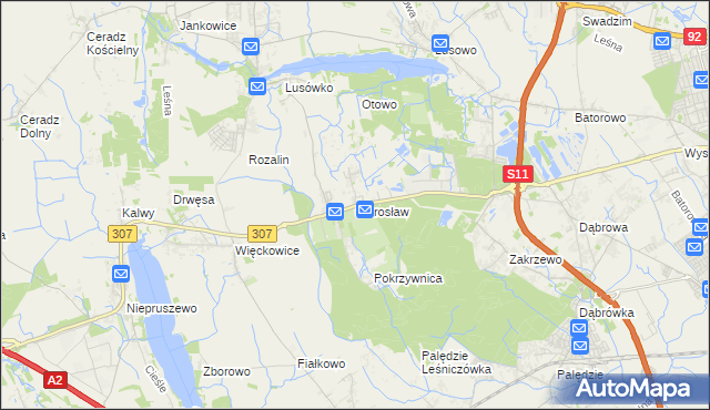 mapa Sierosław gmina Tarnowo Podgórne, Sierosław gmina Tarnowo Podgórne na mapie Targeo