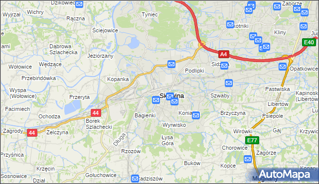 mapa Skawina, Skawina na mapie Targeo