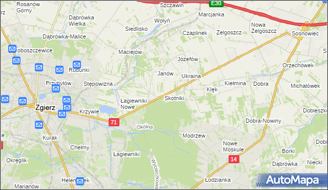 mapa Skotniki gmina Zgierz, Skotniki gmina Zgierz na mapie Targeo