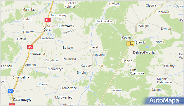 mapa Skrzynno gmina Ostrówek, Skrzynno gmina Ostrówek na mapie Targeo