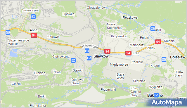 mapa Sławków powiat będziński, Sławków powiat będziński na mapie Targeo