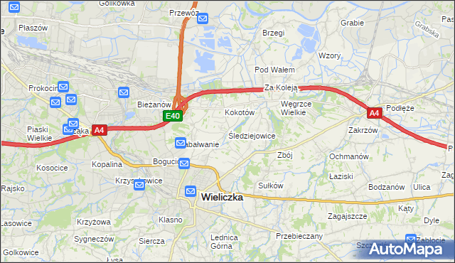 mapa Śledziejowice, Śledziejowice na mapie Targeo