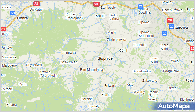 mapa Słopnice, Słopnice na mapie Targeo