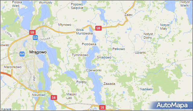 mapa Śniadowo gmina Mrągowo, Śniadowo gmina Mrągowo na mapie Targeo