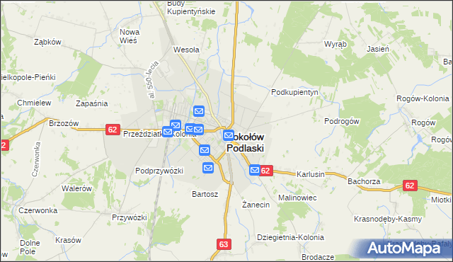 mapa Sokołów Podlaski, Sokołów Podlaski na mapie Targeo