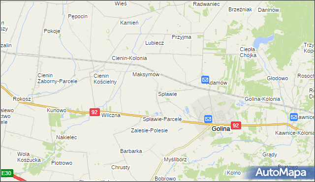 mapa Spławie gmina Golina, Spławie gmina Golina na mapie Targeo