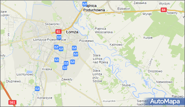 mapa Stara Łomża nad Rzeką, Stara Łomża nad Rzeką na mapie Targeo