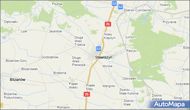 mapa Stawiszyn powiat kaliski, Stawiszyn powiat kaliski na mapie Targeo