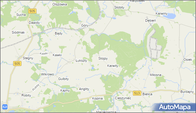 mapa Stojpy, Stojpy na mapie Targeo