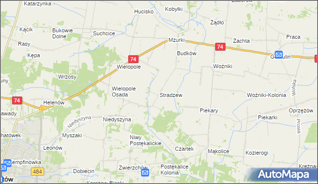 mapa Stradzew gmina Wola Krzysztoporska, Stradzew gmina Wola Krzysztoporska na mapie Targeo