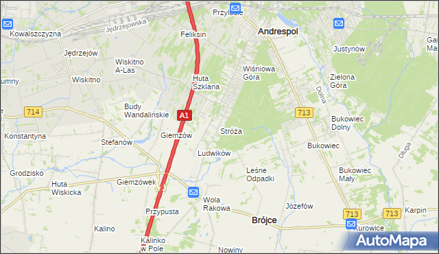 mapa Stróża gmina Andrespol, Stróża gmina Andrespol na mapie Targeo
