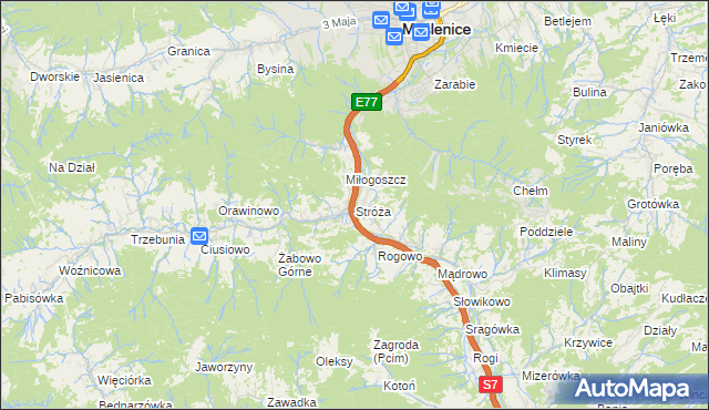mapa Stróża gmina Pcim, Stróża gmina Pcim na mapie Targeo