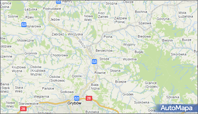 mapa Stróże gmina Grybów, Stróże gmina Grybów na mapie Targeo