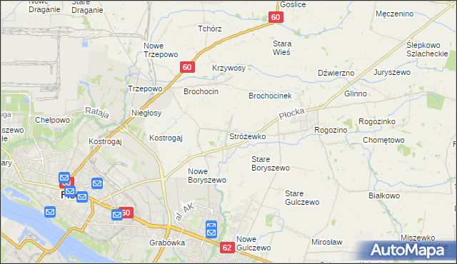 mapa Stróżewko gmina Radzanowo, Stróżewko gmina Radzanowo na mapie Targeo