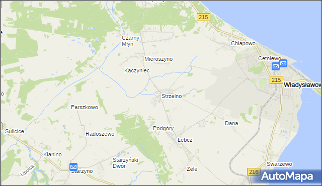 mapa Strzelno gmina Puck, Strzelno gmina Puck na mapie Targeo