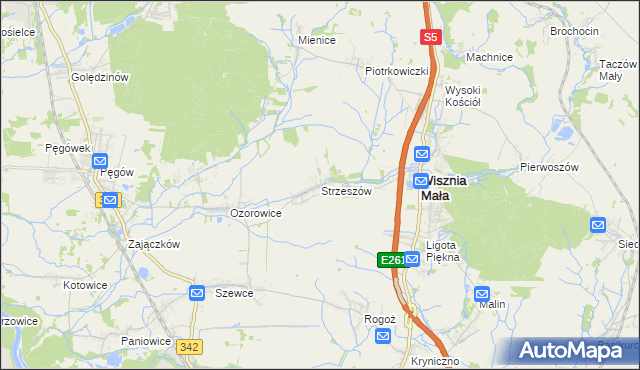 mapa Strzeszów gmina Wisznia Mała, Strzeszów gmina Wisznia Mała na mapie Targeo