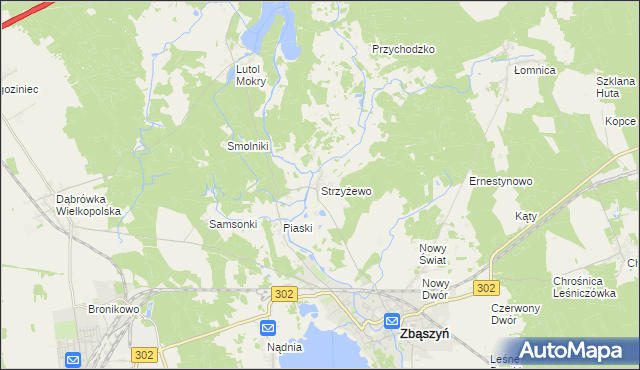 mapa Strzyżewo gmina Zbąszyń, Strzyżewo gmina Zbąszyń na mapie Targeo