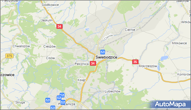 mapa Świebodzice, Świebodzice na mapie Targeo