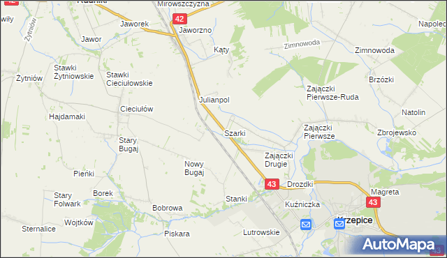 mapa Szarki gmina Krzepice, Szarki gmina Krzepice na mapie Targeo