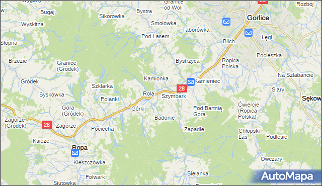mapa Szymbark gmina Gorlice, Szymbark gmina Gorlice na mapie Targeo