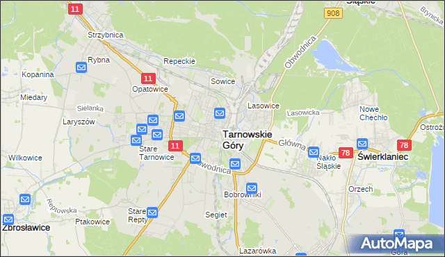 mapa Tarnowskie Góry, Tarnowskie Góry na mapie Targeo