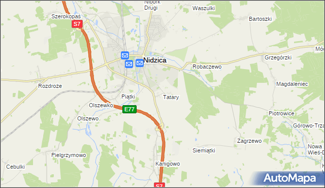 mapa Tatary gmina Nidzica, Tatary gmina Nidzica na mapie Targeo