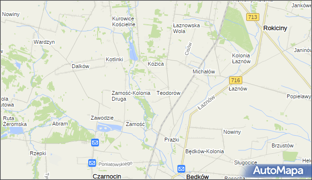 mapa Teodorów gmina Będków, Teodorów gmina Będków na mapie Targeo