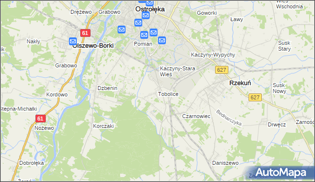 mapa Tobolice gmina Rzekuń, Tobolice gmina Rzekuń na mapie Targeo