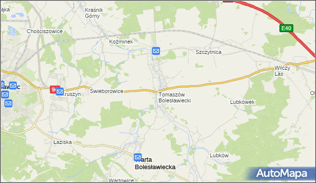 mapa Tomaszów Bolesławiecki, Tomaszów Bolesławiecki na mapie Targeo