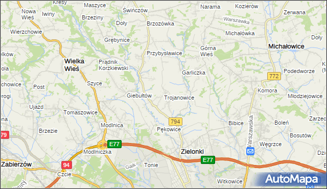mapa Trojanowice gmina Zielonki, Trojanowice gmina Zielonki na mapie Targeo