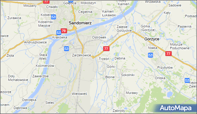 mapa Trześń gmina Gorzyce, Trześń gmina Gorzyce na mapie Targeo