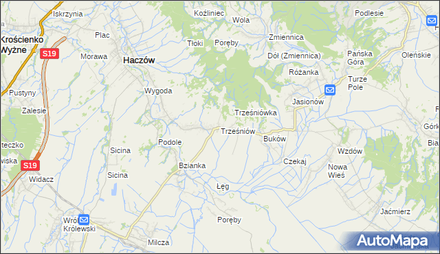 mapa Trześniów gmina Haczów, Trześniów gmina Haczów na mapie Targeo