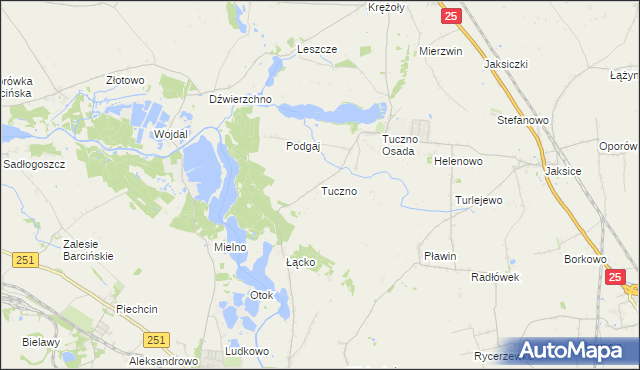 mapa Tuczno gmina Złotniki Kujawskie, Tuczno gmina Złotniki Kujawskie na mapie Targeo