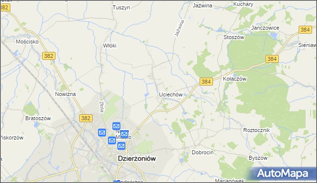 mapa Uciechów gmina Dzierżoniów, Uciechów gmina Dzierżoniów na mapie Targeo