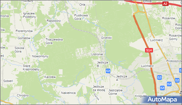 mapa Ustronie gmina Zgierz, Ustronie gmina Zgierz na mapie Targeo