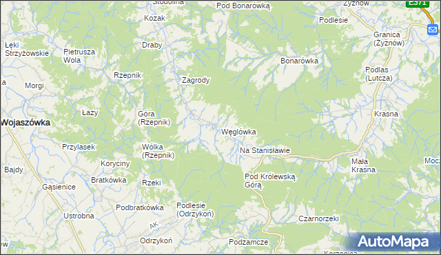 mapa Węglówka gmina Korczyna, Węglówka gmina Korczyna na mapie Targeo