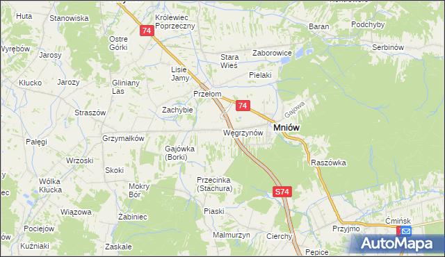 mapa Węgrzynów gmina Mniów, Węgrzynów gmina Mniów na mapie Targeo